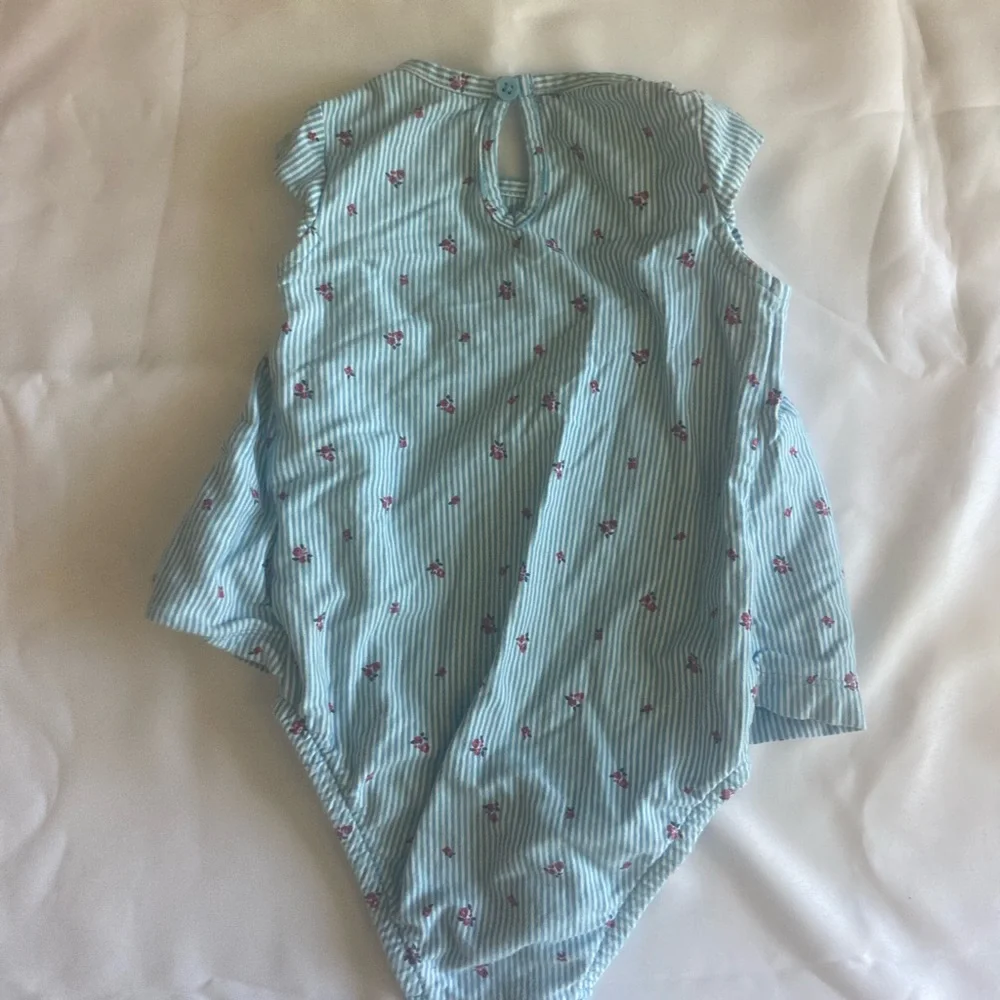 Carter's Blue Striped Floral One-Piece Bodysuit